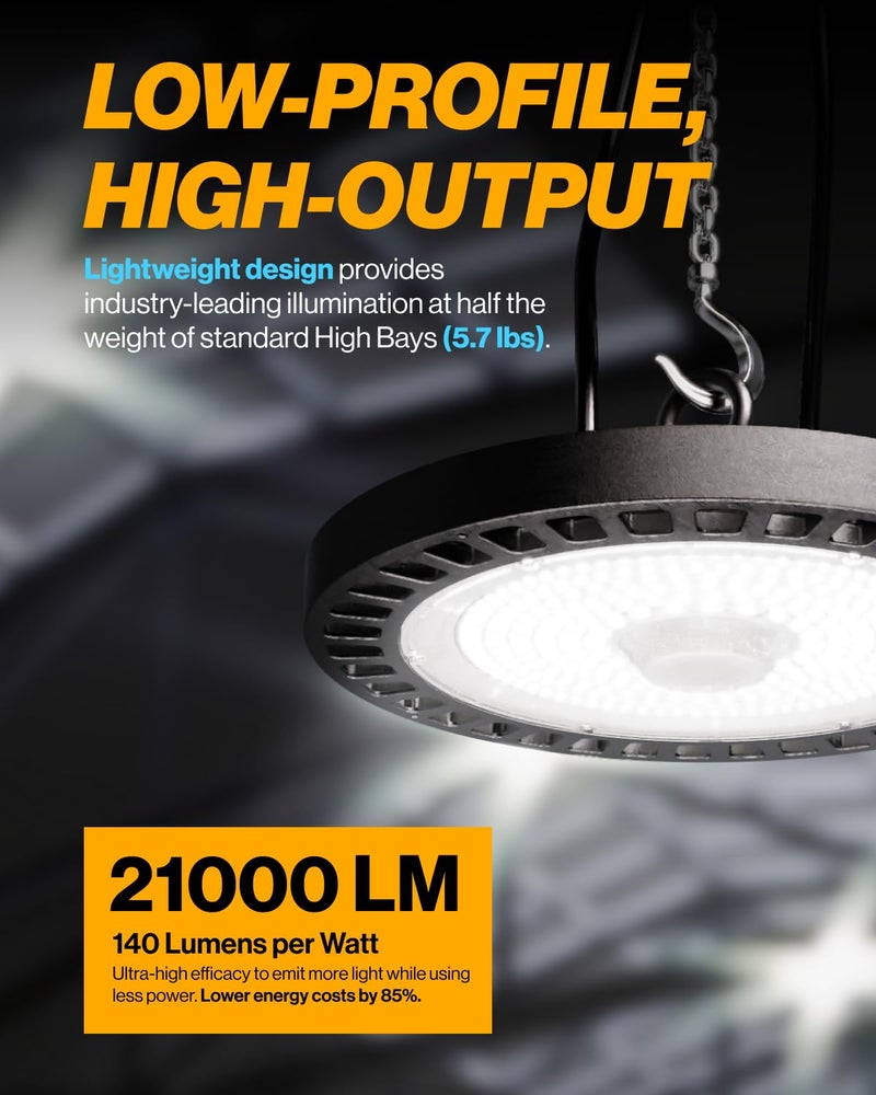 Sunco Lighting Sunco UFO LED High Bay Light, 150W, 21000 Lumens 5000K 100-277V Dimmable 0-10V, Ultra Bright Commercial Shop Lights for Warehouse, Factory, Workshop, Garage & Barn, Ceiling Mount, UL 2 Pack - Image 2